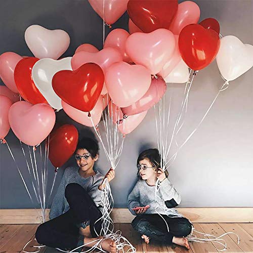 Heart Shape Latex Balloons for Valentines Day,Propose Marriage,Wedding Party(White+Red +pink)3 Style,12 Inch