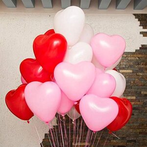 Heart Shape Latex Balloons for Valentines Day,Propose Marriage,Wedding Party(White+Red +pink)3 Style,12 Inch