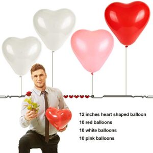 Heart Shape Latex Balloons for Valentines Day,Propose Marriage,Wedding Party(White+Red +pink)3 Style,12 Inch