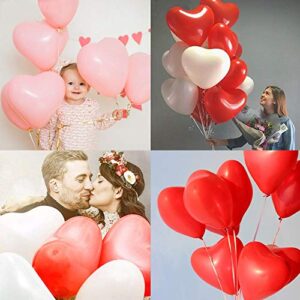 Heart Shape Latex Balloons for Valentines Day,Propose Marriage,Wedding Party(White+Red +pink)3 Style,12 Inch