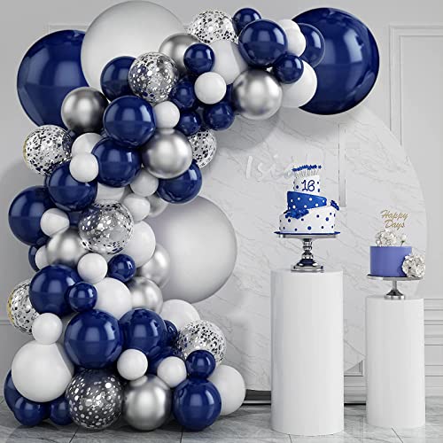 Zesliwy Navy Blue Silver Balloons Garland Kit, 131 pcs Navy Blue White Silver Confetti Balloons Arch Kit for Birthday Party Baby Shower Wedding Graduation Class of 2022 Prom Decorations…