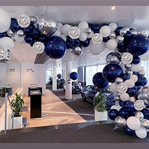 Zesliwy Navy Blue Silver Balloons Garland Kit, 131 pcs Navy Blue White Silver Confetti Balloons Arch Kit for Birthday Party Baby Shower Wedding Graduation Class of 2022 Prom Decorations…