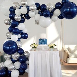 Zesliwy Navy Blue Silver Balloons Garland Kit, 131 pcs Navy Blue White Silver Confetti Balloons Arch Kit for Birthday Party Baby Shower Wedding Graduation Class of 2022 Prom Decorations…