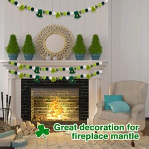 3 Pack St. Patrick's Day Felt Garlands- 6 Feet Pom Pom Felt Ball Shamrock Leprechaun Hat Hanging Banners Irish Themed Hanging Garlands Party Favors for St. Patrick's Day Home Bedroom Living Room Decor