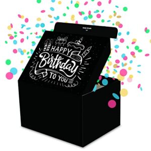 fettipop diy exploding birthday gift box (black premium) confetti pop up 7.1×5.5×4.3 inches, surprise prank box