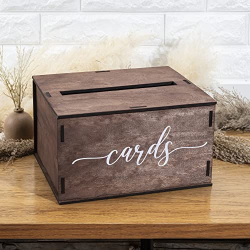 Wooden Wedding Card Box with Slot | Wedding Decorations for Reception, Card Box for Wedding Gifts & Money | Rustic Card Box with Lid | Baby Shower, Bridal Shower, Graduation Card Box - Standard Size