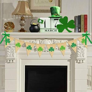 Glitter Shamrock Garland Banner Burlap | Rustic St. Patrick's Day Shamrock Garland | St. Patrick's Day Decorations | Shamrock Clover Garland Banner | Irish Lucky Day Home Outdoor Hanging Decor