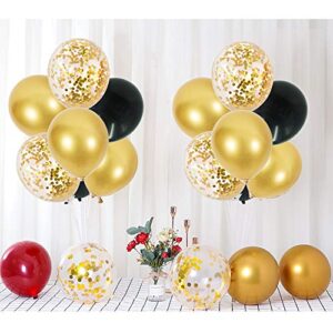 TONIFUL 2 Set Table Centerpiece Balloons Stand Kit Include 16 Black Gold Latex Confetti Balloons for Birthday Baby Shower Wedding Graduation Anniversary Halloween Table Party Decorations