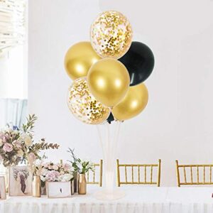 TONIFUL 2 Set Table Centerpiece Balloons Stand Kit Include 16 Black Gold Latex Confetti Balloons for Birthday Baby Shower Wedding Graduation Anniversary Halloween Table Party Decorations