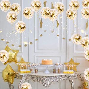 50pcs Gold Confetti Latex Balloons, 12 inch Gold Balloons with Golden Paper Dots for Graduation Wedding Birthday Baby Shower Party Decorations