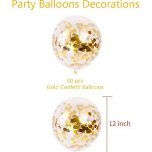 50pcs Gold Confetti Latex Balloons, 12 inch Gold Balloons with Golden Paper Dots for Graduation Wedding Birthday Baby Shower Party Decorations