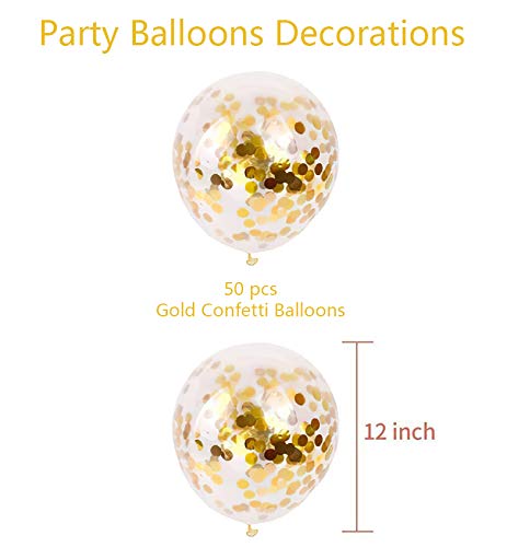 50pcs Gold Confetti Latex Balloons, 12 inch Gold Balloons with Golden Paper Dots for Graduation Wedding Birthday Baby Shower Party Decorations