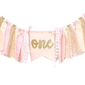 Highchair Banner 1st Birthday - Pink Happy Birthday Banner Party Decorations for First Birthday,Best Princess Photo Props for Baby Girl(Swan)