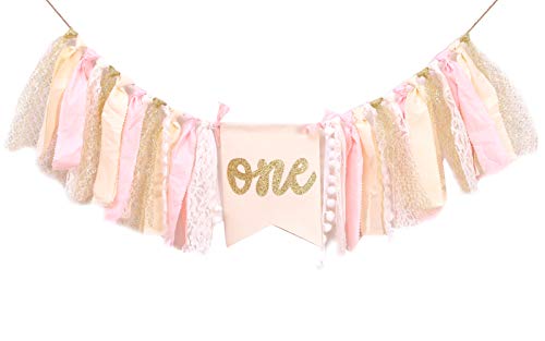 Highchair Banner 1st Birthday - Pink Happy Birthday Banner Party Decorations for First Birthday,Best Princess Photo Props for Baby Girl(Swan)