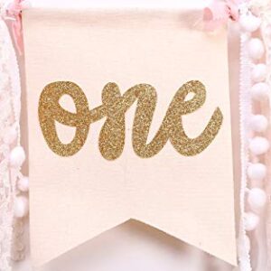 Highchair Banner 1st Birthday - Pink Happy Birthday Banner Party Decorations for First Birthday,Best Princess Photo Props for Baby Girl(Swan)