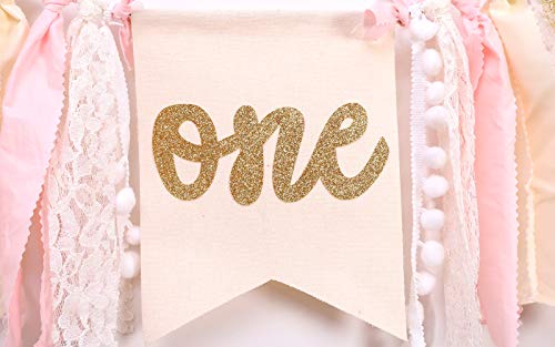 Highchair Banner 1st Birthday - Pink Happy Birthday Banner Party Decorations for First Birthday,Best Princess Photo Props for Baby Girl(Swan)