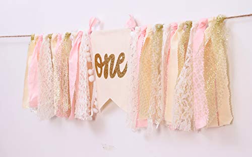 Highchair Banner 1st Birthday - Pink Happy Birthday Banner Party Decorations for First Birthday,Best Princess Photo Props for Baby Girl(Swan)