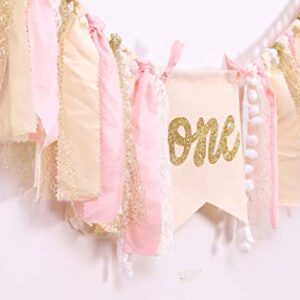 Highchair Banner 1st Birthday - Pink Happy Birthday Banner Party Decorations for First Birthday,Best Princess Photo Props for Baby Girl(Swan)