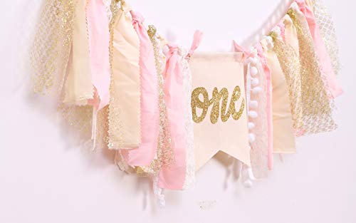 Highchair Banner 1st Birthday - Pink Happy Birthday Banner Party Decorations for First Birthday,Best Princess Photo Props for Baby Girl(Swan)