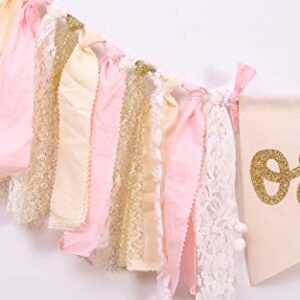 Highchair Banner 1st Birthday - Pink Happy Birthday Banner Party Decorations for First Birthday,Best Princess Photo Props for Baby Girl(Swan)