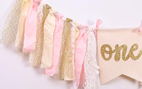 Highchair Banner 1st Birthday - Pink Happy Birthday Banner Party Decorations for First Birthday,Best Princess Photo Props for Baby Girl(Swan)