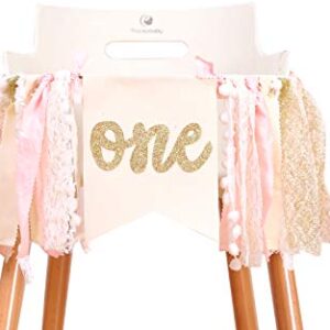 Highchair Banner 1st Birthday - Pink Happy Birthday Banner Party Decorations for First Birthday,Best Princess Photo Props for Baby Girl(Swan)