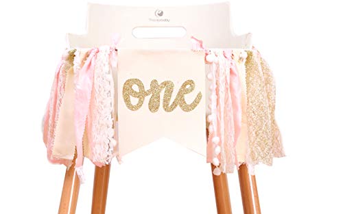 Highchair Banner 1st Birthday - Pink Happy Birthday Banner Party Decorations for First Birthday,Best Princess Photo Props for Baby Girl(Swan)