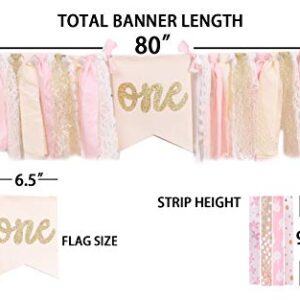 Highchair Banner 1st Birthday - Pink Happy Birthday Banner Party Decorations for First Birthday,Best Princess Photo Props for Baby Girl(Swan)