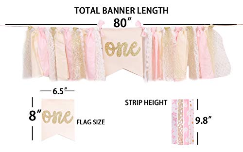 Highchair Banner 1st Birthday - Pink Happy Birthday Banner Party Decorations for First Birthday,Best Princess Photo Props for Baby Girl(Swan)