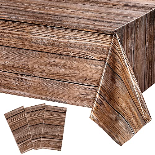 Tatuo Natural Wood Grain Tablecloths Rustic Plastic Table Covers for Rectangle Table, Vintage Farmhouse Style Table Cloth Decor for Western Barn Themed Birthday Wedding Party, 54 X 108 Inch (3 Packs)