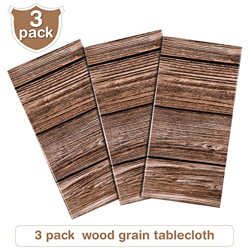 Tatuo Natural Wood Grain Tablecloths Rustic Plastic Table Covers for Rectangle Table, Vintage Farmhouse Style Table Cloth Decor for Western Barn Themed Birthday Wedding Party, 54 X 108 Inch (3 Packs)