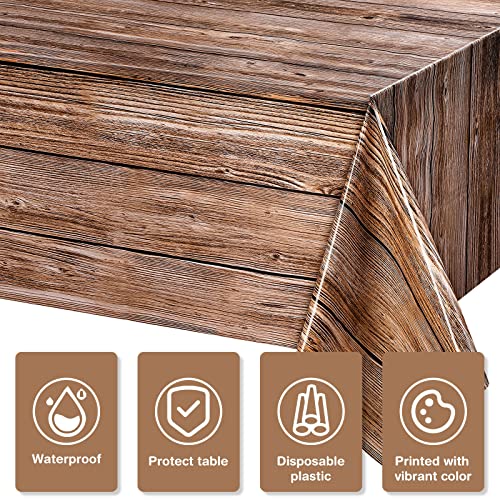 Tatuo Natural Wood Grain Tablecloths Rustic Plastic Table Covers for Rectangle Table, Vintage Farmhouse Style Table Cloth Decor for Western Barn Themed Birthday Wedding Party, 54 X 108 Inch (3 Packs)