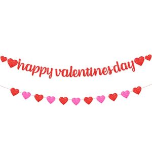 Glitter, Happy Valentines Day Banner - 10 Feet, No DIY | Red and Pink Glitter Heart Garland for Valentines Day Decorations | Valentines Banner | Valentines Day Garland for Valentines Decorations