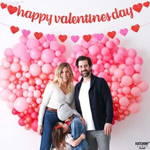 Glitter, Happy Valentines Day Banner - 10 Feet, No DIY | Red and Pink Glitter Heart Garland for Valentines Day Decorations | Valentines Banner | Valentines Day Garland for Valentines Decorations