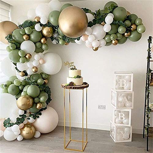 DUBEDAT 146PCS Olive Green Balloon Garland Arch Kit White Retro Green Balloon and Gold Metallic Chrome White Latex Balloons Set for Birthday Wedding Baby Shower Decorations