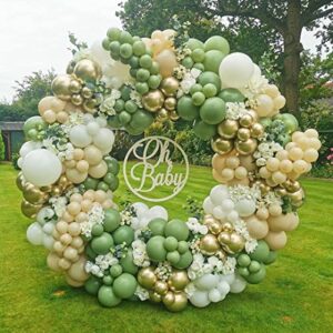 DUBEDAT 146PCS Olive Green Balloon Garland Arch Kit White Retro Green Balloon and Gold Metallic Chrome White Latex Balloons Set for Birthday Wedding Baby Shower Decorations