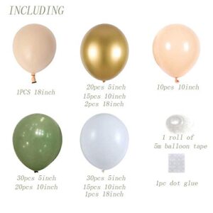 DUBEDAT 146PCS Olive Green Balloon Garland Arch Kit White Retro Green Balloon and Gold Metallic Chrome White Latex Balloons Set for Birthday Wedding Baby Shower Decorations