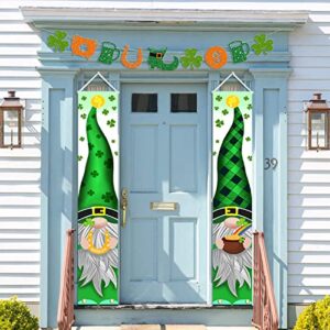St Patricks Day Decorations Outdoor, 3 Pack Green Gnomes Welcome Banners Porch Signs with Glitter Garland Banner, Irish Shamrock Saint Patrick's Day Décor for The Home Party Door Tree Classroom Office