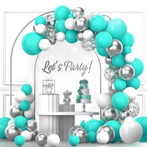 teal balloons garland arch kit,120pcs 18 12 10 5 in teal turquoise tiffany blue and white metallic silver confetti latex balloons for graduation baby shower weddings birthday party decorations