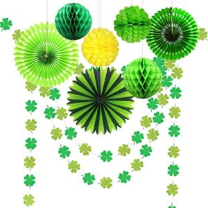 Glitter St Patricks Day Decorations Green Shamrock Clover Garlands Hanging Streamer Banner Bunting Paper Fan Tissue Pompoms Lucky Irish Birthday Baby Shower Wedding Saint Patricks Day Party Decor