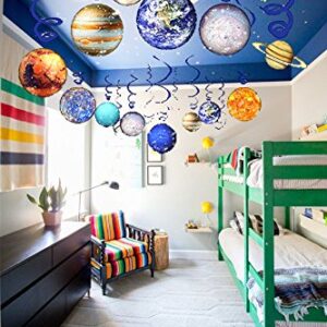 LINDOO 30Pcs Solar System Party Supplies - Outer Space Party Planet Hanging Swirl Decorations