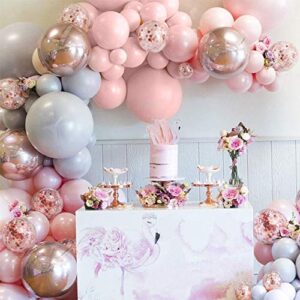 Balloon Garland Arch Kit Comes With A Balloon Pump 167 Pcs 5 To 18 Inches Macaron Colorful Thicken Balloons Used for Wedding Decoration Birthday Party Baby Shower Supplies (Pink-Gray)