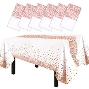 fecedy 6 packs 54″x108″ rose gold wave point white disposable plastic table cover waterproof tablecloths for rectangle tables up to 8 ft in length party decorations