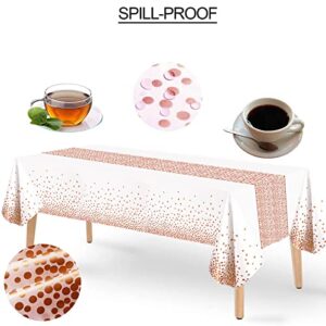 FECEDY 6 Packs 54"x108" Rose Gold Wave Point White Disposable Plastic Table Cover Waterproof Tablecloths for Rectangle Tables up to 8 ft in Length Party Decorations