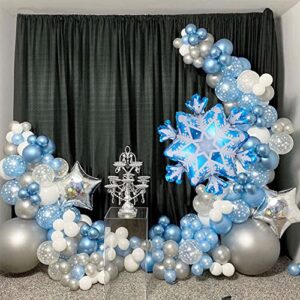 118 pieces snowflake balloon garland arch kit-snowflake balloon with silver blue white latex balloons set for winter wonderland holiday christmas baby shower snow princess birthday party decorations