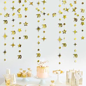 Gold 70th Birthday Decorations Number 70 Circle Dot Twinkle Star Garland Metallic Hanging Streamer Bunting Banner Backdrop for Women Mens 70 Year Old Birthday Seventieth Anniversary Party Supplies