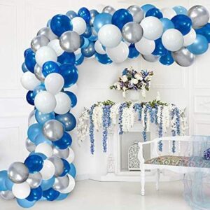 EZYLINKER Blue Balloon Garland Arch Kit - (130Pcs) Set of Blue Balloons, White Balloons, Light Blue, and Metallic Silver Balloons - ideal for Birthday Decorations, Wedding Parties, Baby Shower, etc