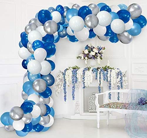 EZYLINKER Blue Balloon Garland Arch Kit - (130Pcs) Set of Blue Balloons, White Balloons, Light Blue, and Metallic Silver Balloons - ideal for Birthday Decorations, Wedding Parties, Baby Shower, etc