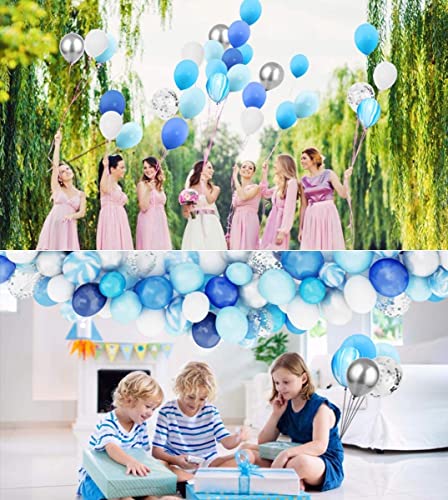 EZYLINKER Blue Balloon Garland Arch Kit - (130Pcs) Set of Blue Balloons, White Balloons, Light Blue, and Metallic Silver Balloons - ideal for Birthday Decorations, Wedding Parties, Baby Shower, etc