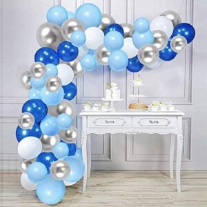 EZYLINKER Blue Balloon Garland Arch Kit - (130Pcs) Set of Blue Balloons, White Balloons, Light Blue, and Metallic Silver Balloons - ideal for Birthday Decorations, Wedding Parties, Baby Shower, etc